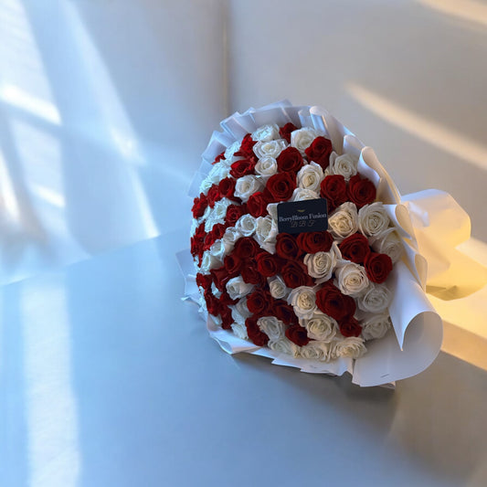 100 Red and White roses