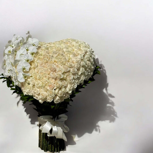 Heart-shaped bouquet of 150 white roses with same day delivery in Los Angeles