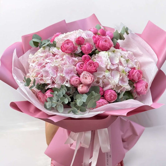 Fresh bouquet of hydrangea and spray roses with same day delivery near you