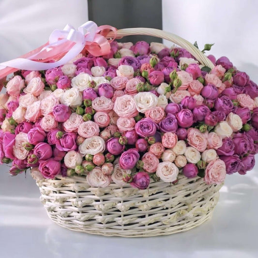 Luxury pink spray rose basket with same day flower delivery in Los Angeles
