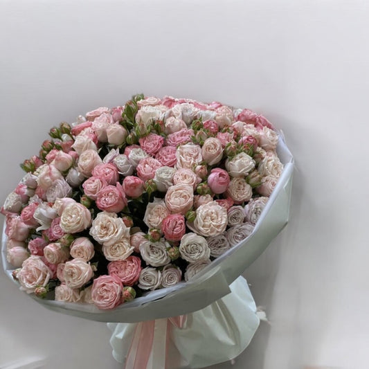 Bouquet of 50 pink spray roses for same day flower delivery, fresh floral arrangement, local florist service, free shipping available