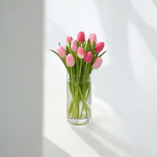 Elegant pink tulips arranged in a glass vase – same day flower delivery in Los Angeles