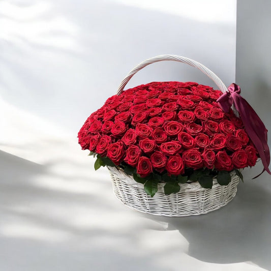Luxury red roses in basket with same day flower delivery in Los Angeles