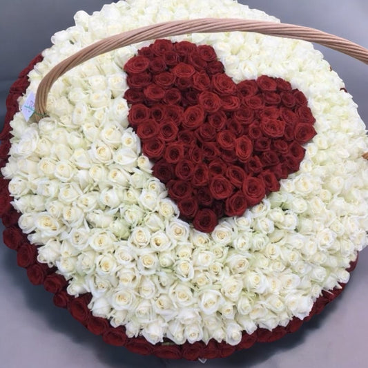 Luxurious basket bouquet of fresh red roses, perfect for same day flower delivery. Order online now with free shipping and local florist service.