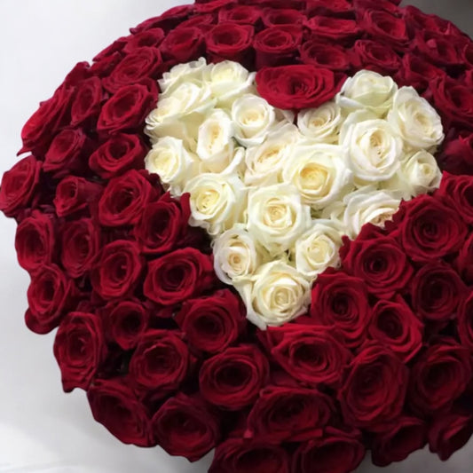 Basket of fresh red and white roses bouquet, same day flower delivery, local florist near me, best floral arrangement for special occasions.