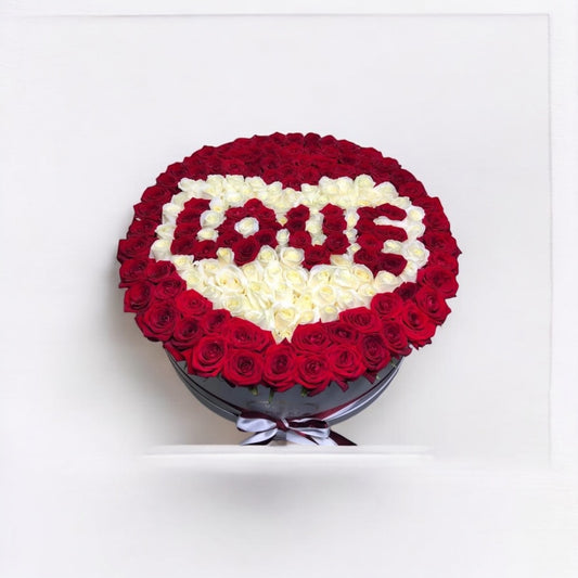 Red and white roses in a box with same day flower delivery in Los Angeles – order flowers online today for free local delivery near you