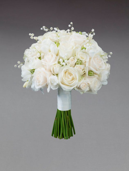 Elegant white rose wedding bouquet with fresh flowers, same day delivery available in Los Angeles