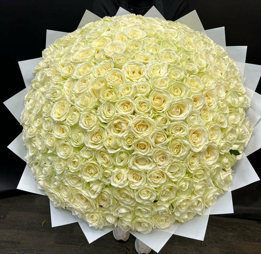 Elegant white rose basket available for same day flower delivery in Los Angeles with free local shipping