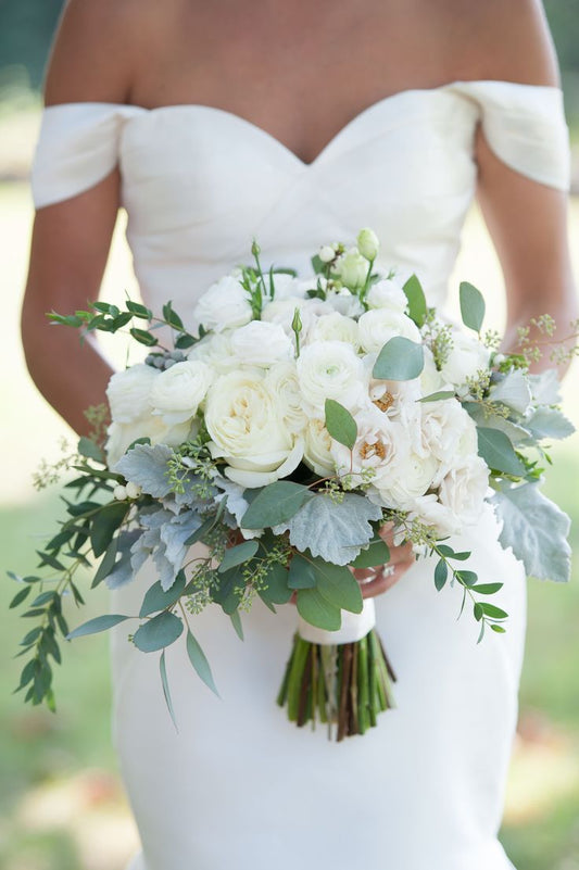 Elegant white wedding bouquet with fast same day flower delivery in LA