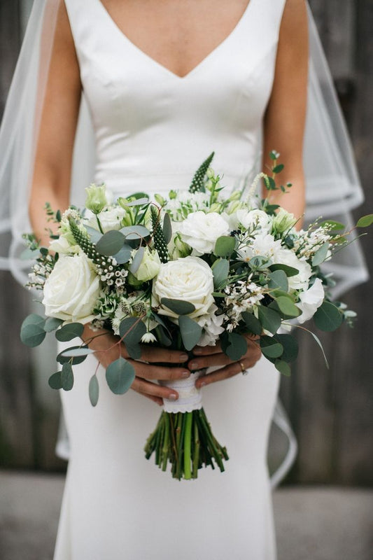 Wedding Bouquet of White Roses with Elegant Accents