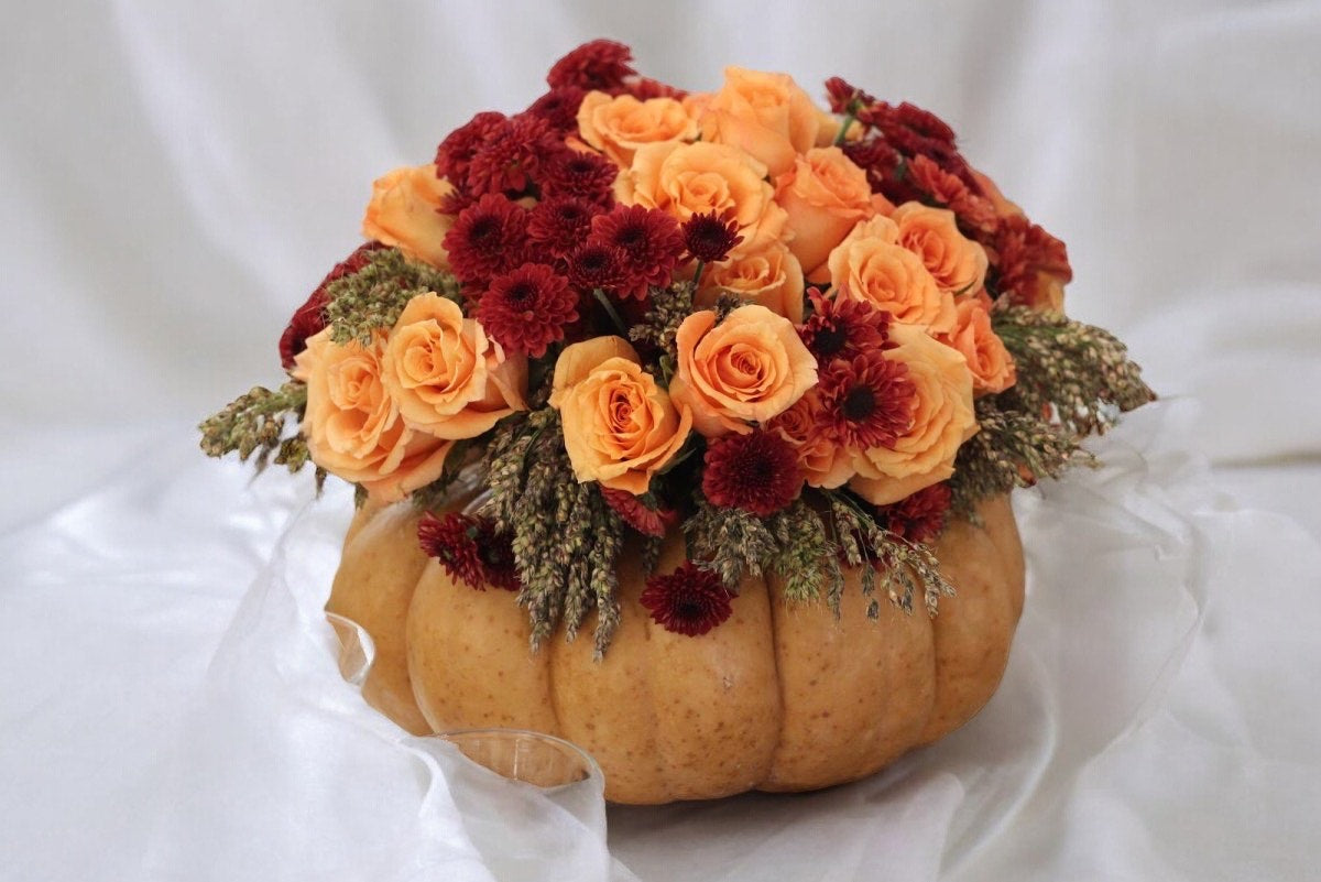 Flowers in a Pumpkin for Halloween