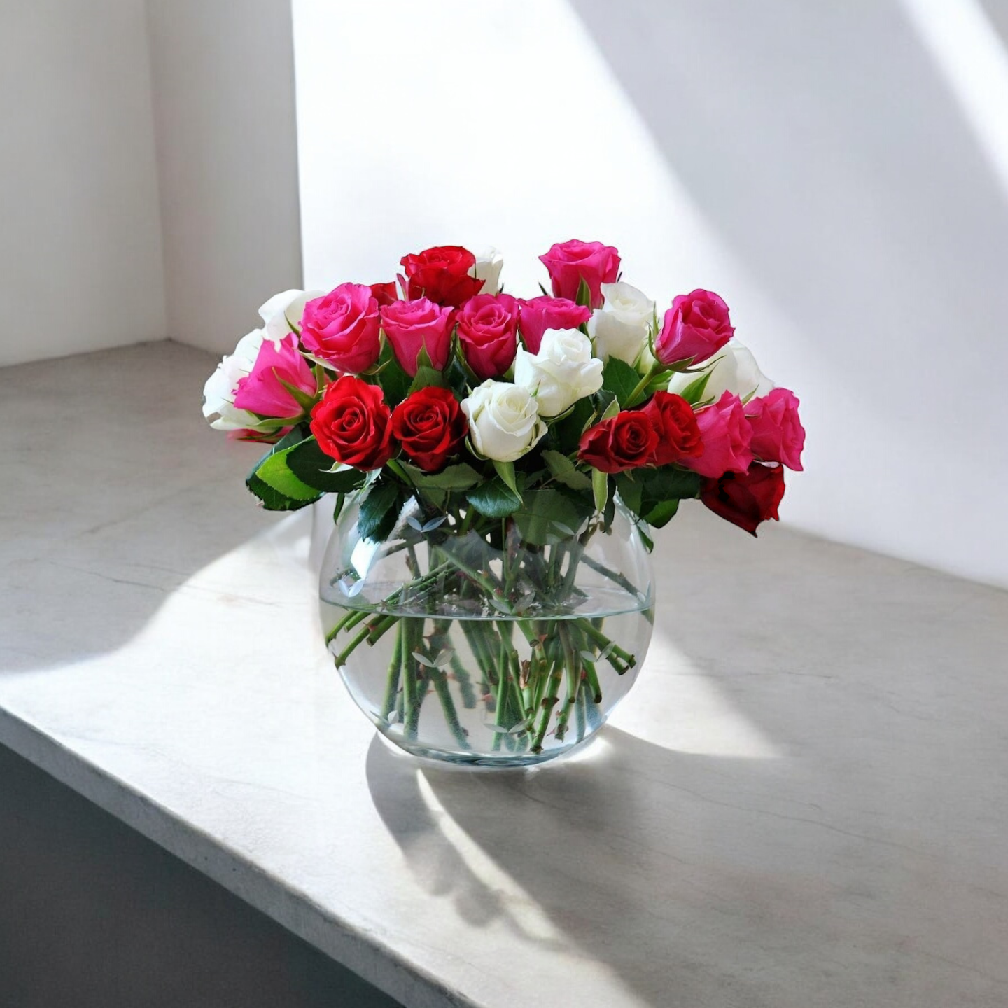 Red and White Roses in a Vase