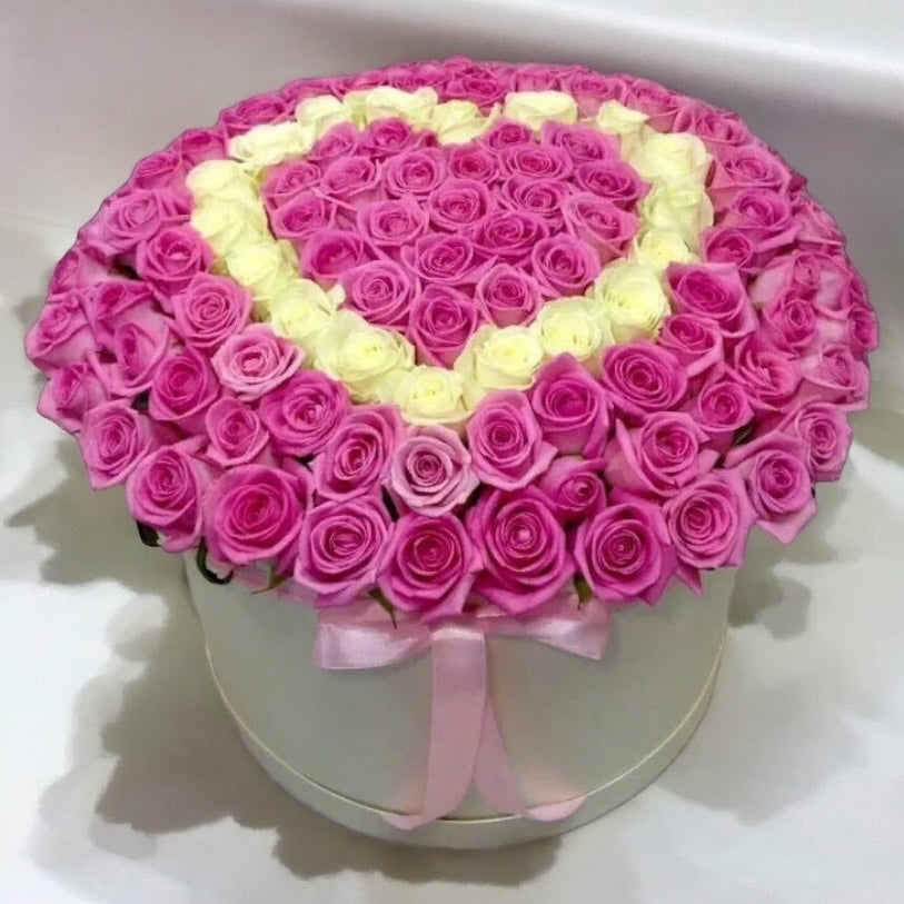 Elegant Pink & White Floral Heart Arrangement