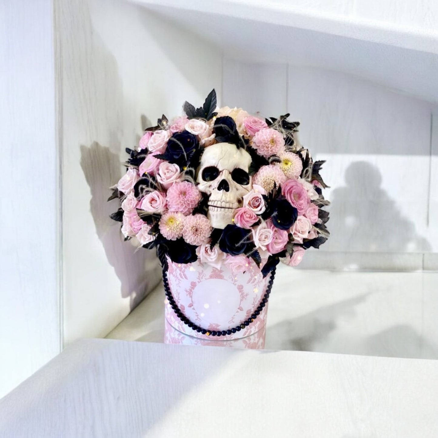 Flowers in Box for Halloween with Skull