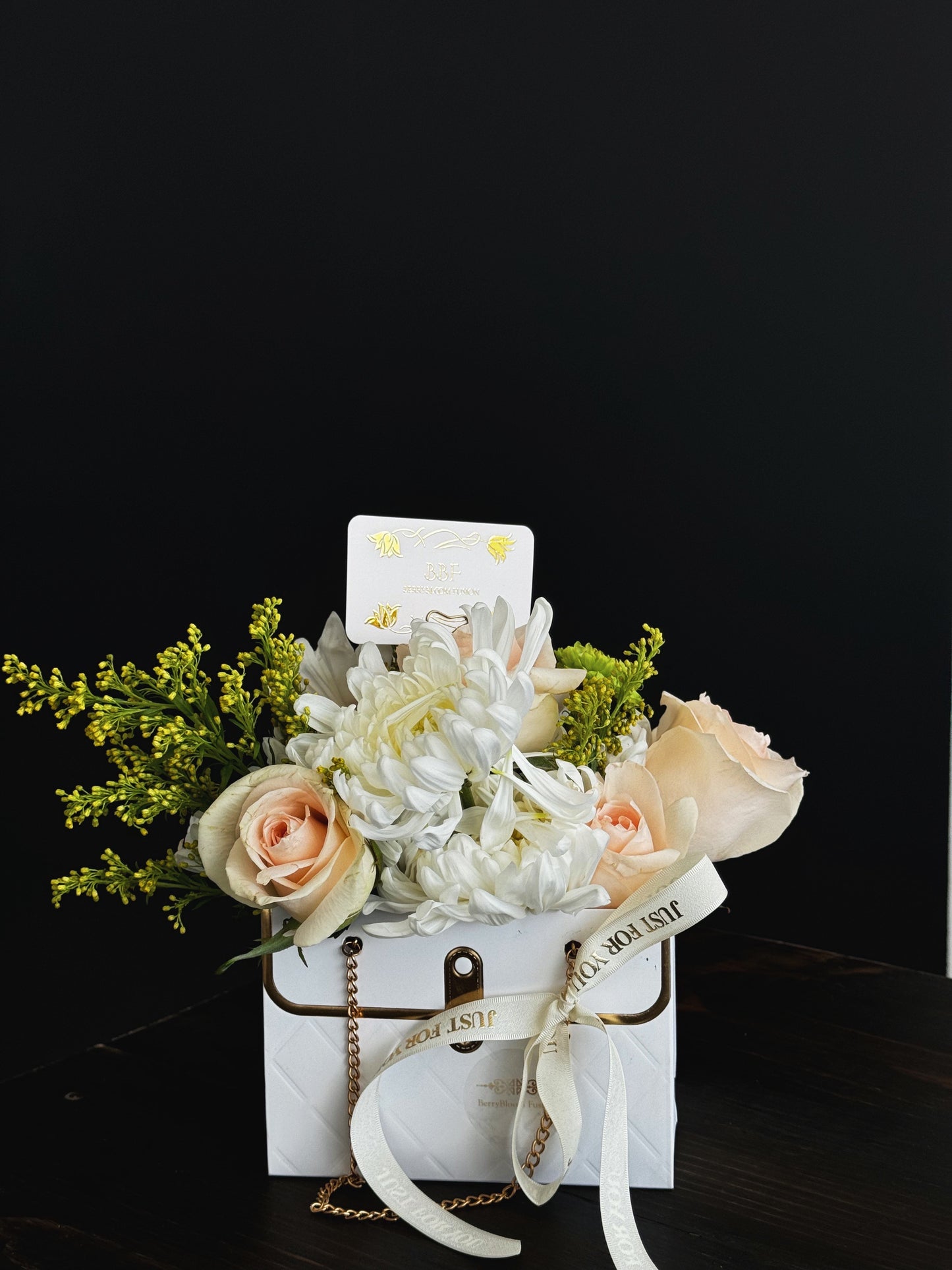 White Roses and Chrysanthemum in a Stylish Clutch