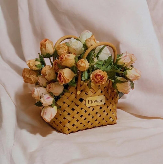 Beautiful roses in a basket