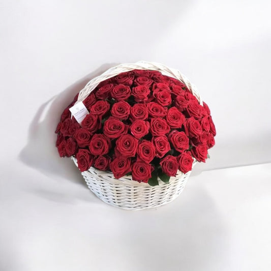Luxury basket with fresh red roses available for same day flower delivery from local florist near you with free shipping